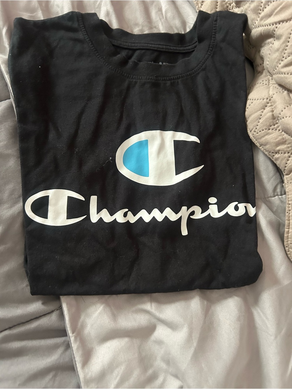 Champion Black Short-Sleeve Tee with White and Blue Logo large 10-12